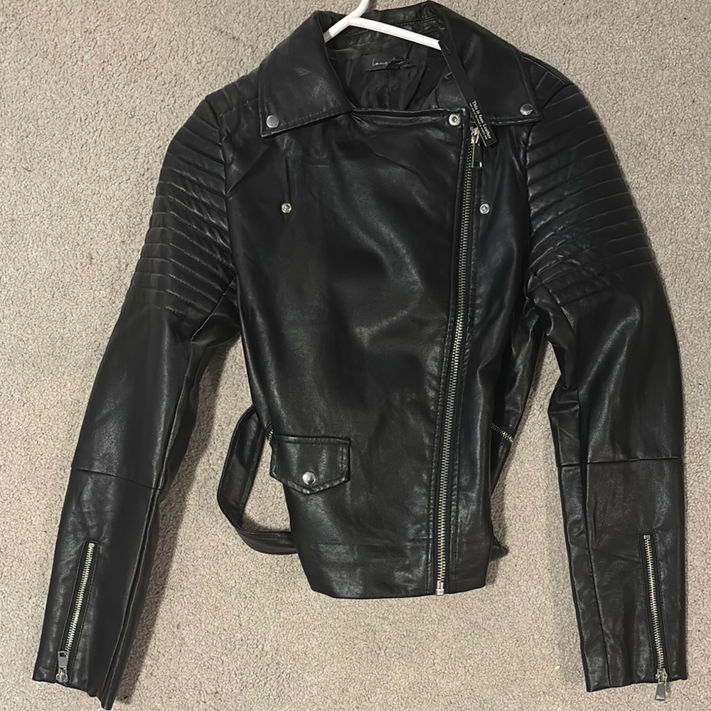 Love Tree Black Leather Moto Jacket Asymmetrical Design